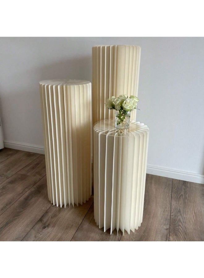3-5Pack Cylinder Stands for Party, Round Cake Pedestal Stands Foldable Buffet Food Risers White Cardboard Cylinder Stands with Acrylic Plates Centerpiece Cake Pedestal Stand for Birthday Wedding Table - Image 4
