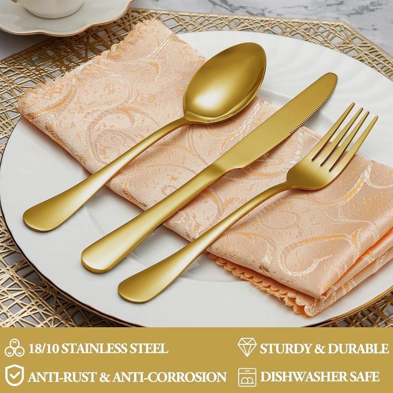 MUTNITT 20 Pcs Gold Silverware Set Service for 4 Premium Stainless Steel Flatware Set Cutlery Utensil Set Durable Home Kitchen Eating Tableware Set Include Fork Knife Spoon Set Dishwasher Safe - Image 3