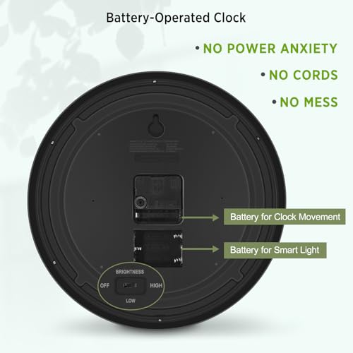 WallarGe Night Light Wall Clock for Bedroom - Silent Lighted up Wall Clock Glow in The Dark, Battery Operated for Living Room/Kitchen, Easy to Read Large Digital Display, 12 Inch - Image 5