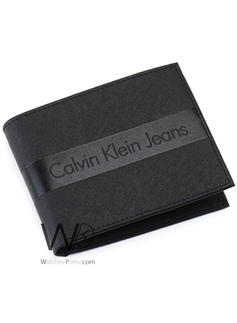 كالفن كلاين جينز محفظة كالفن كلاين جينز جلد طبيعي أسود للرجال Ck - Image 1