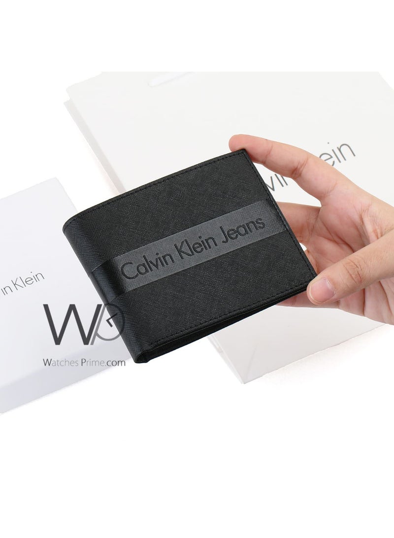 كالفن كلاين جينز محفظة كالفن كلاين جينز جلد طبيعي أسود للرجال Ck - Image 2