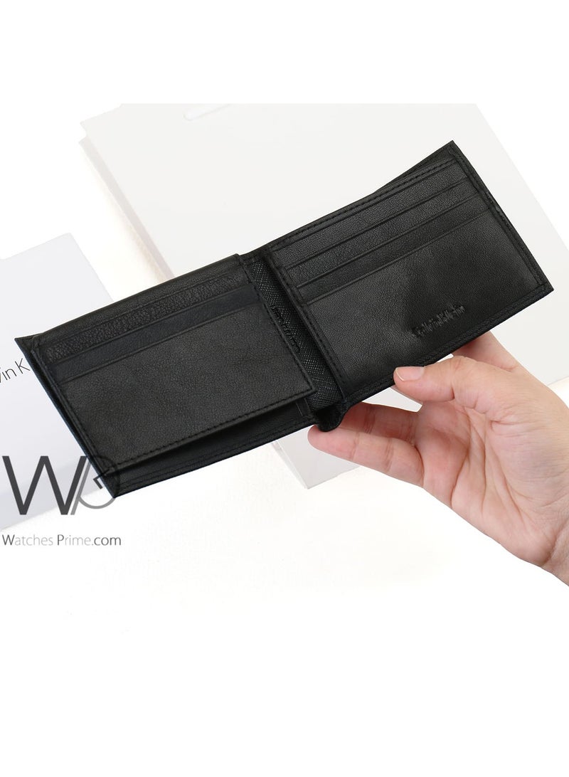 كالفن كلاين جينز محفظة كالفن كلاين جينز جلد طبيعي أسود للرجال Ck - Image 3