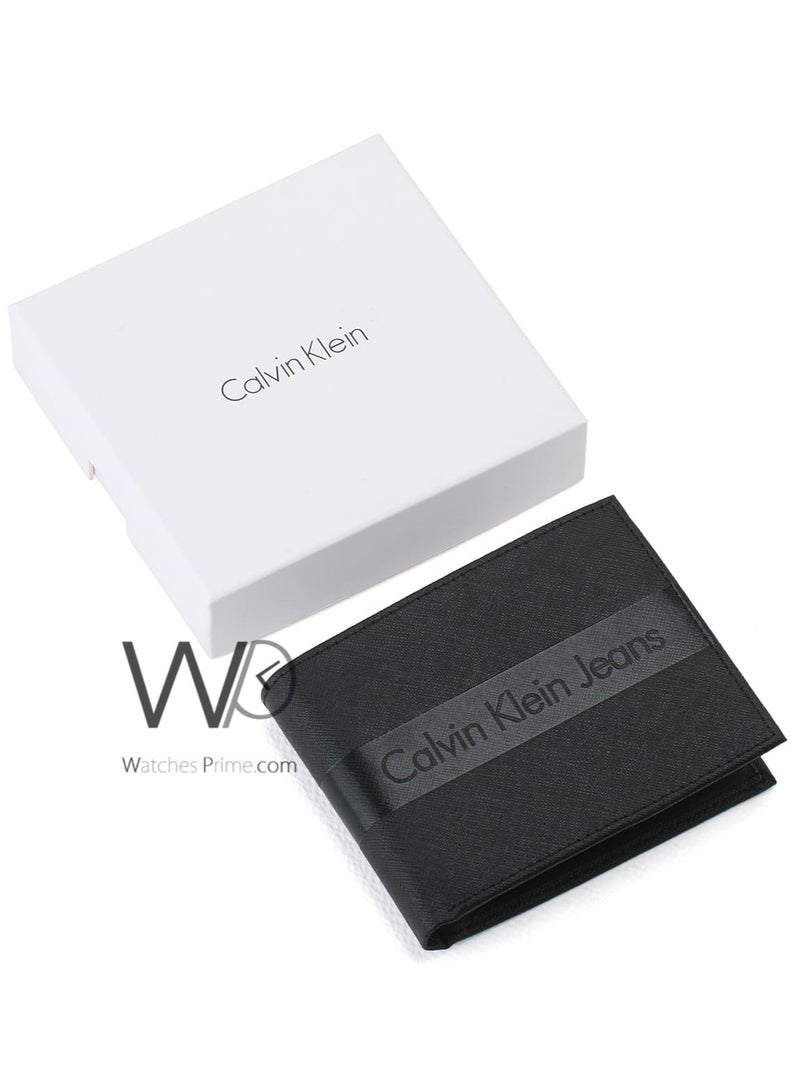 كالفن كلاين جينز محفظة كالفن كلاين جينز جلد طبيعي أسود للرجال Ck - Image 4