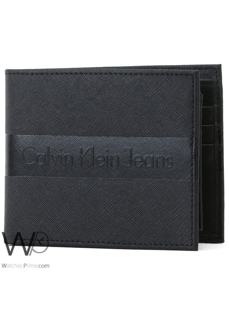 كالفن كلاين جينز محفظة كالفن كلاين جينز جلد طبيعي أسود للرجال Ck - Image 5