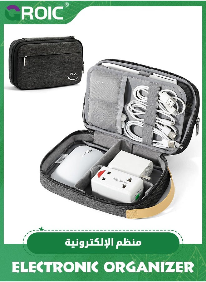 GROIC Black Electronic Organizer Travel Case, Travel Cable Organizer Bag for Travel Essentials Double Layers Travel Cord Tech Organizer Case for Cable, Charger, Phone, SD Card, Sim Card, Earphone, USB Drive  - Image 1