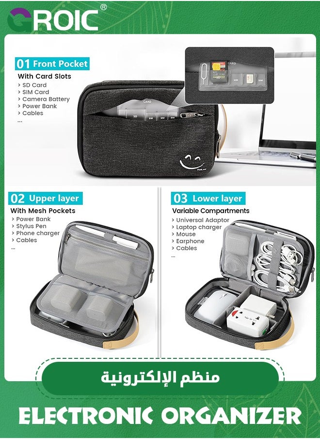 GROIC Black Electronic Organizer Travel Case, Travel Cable Organizer Bag for Travel Essentials Double Layers Travel Cord Tech Organizer Case for Cable, Charger, Phone, SD Card, Sim Card, Earphone, USB Drive  - Image 2