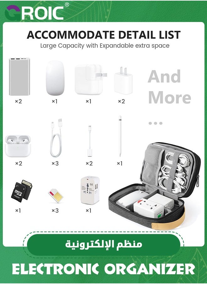 GROIC Black Electronic Organizer Travel Case, Travel Cable Organizer Bag for Travel Essentials Double Layers Travel Cord Tech Organizer Case for Cable, Charger, Phone, SD Card, Sim Card, Earphone, USB Drive  - Image 5