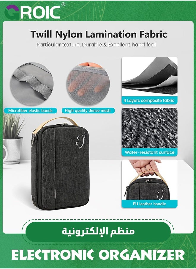 GROIC Black Electronic Organizer Travel Case, Travel Cable Organizer Bag for Travel Essentials Double Layers Travel Cord Tech Organizer Case for Cable, Charger, Phone, SD Card, Sim Card, Earphone, USB Drive  - Image 3