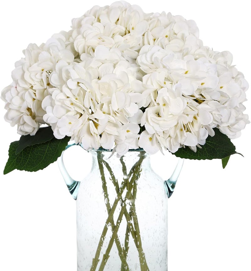 Kimura's Cabin 6pcs Faux White Hydrangeas Fake Flowers Artificial Silk Hydrangea Flower With Stems Bouquets Arrangement for Home Table Centerpieces Wedding Baby Shower Birthday Party Decoration(White) - Image 1