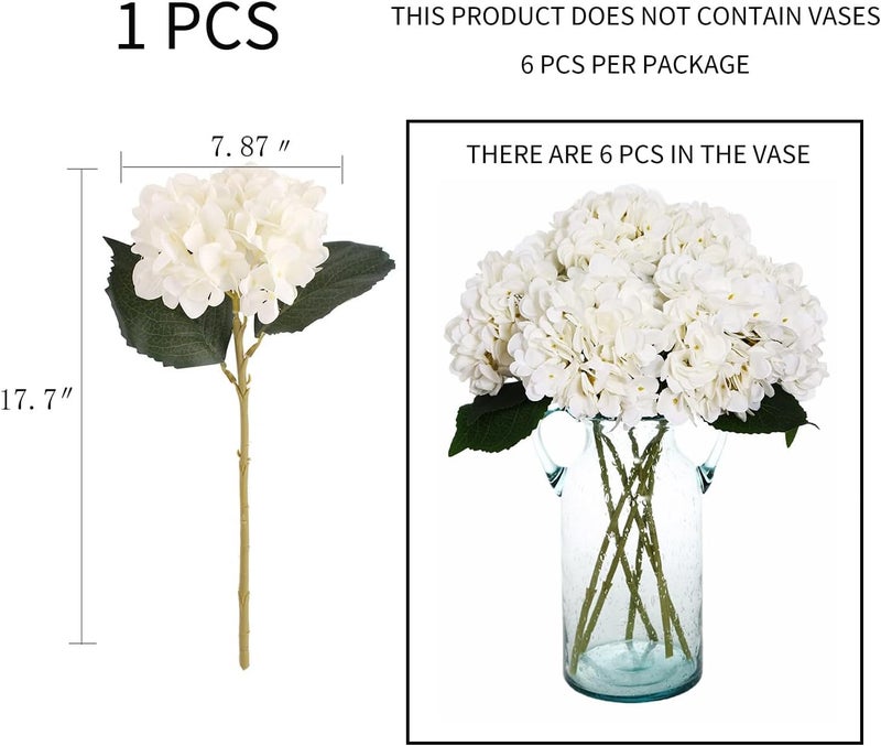 Kimura's Cabin 6pcs Faux White Hydrangeas Fake Flowers Artificial Silk Hydrangea Flower With Stems Bouquets Arrangement for Home Table Centerpieces Wedding Baby Shower Birthday Party Decoration(White) - Image 2