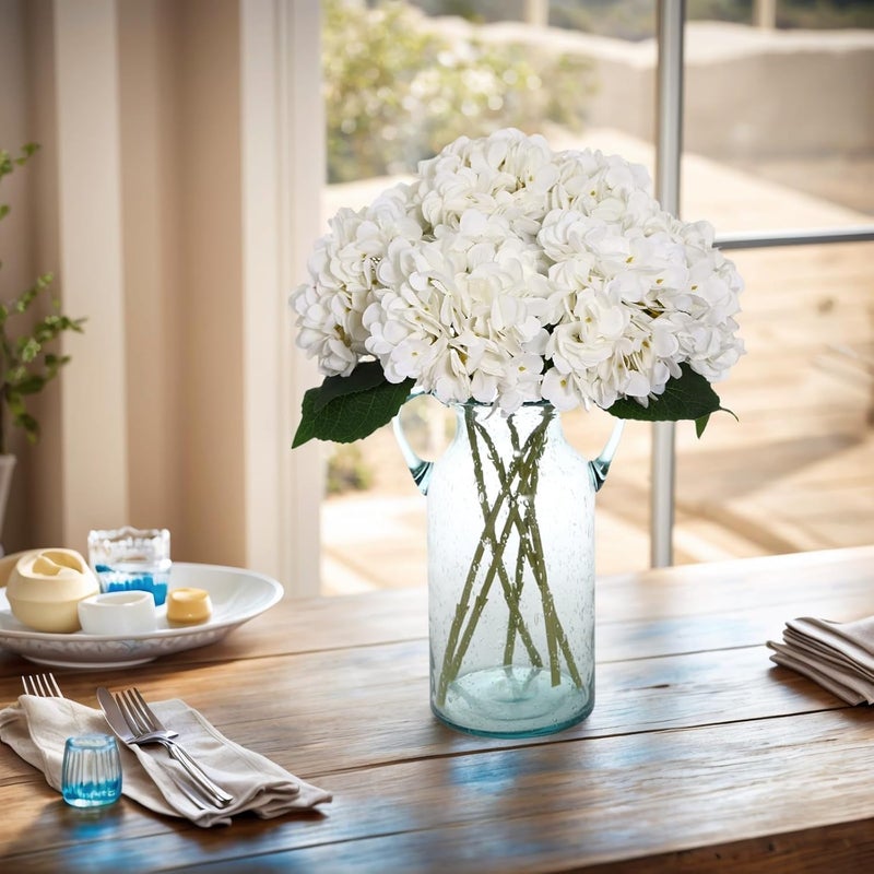 Kimura's Cabin 6pcs Faux White Hydrangeas Fake Flowers Artificial Silk Hydrangea Flower With Stems Bouquets Arrangement for Home Table Centerpieces Wedding Baby Shower Birthday Party Decoration(White) - Image 3