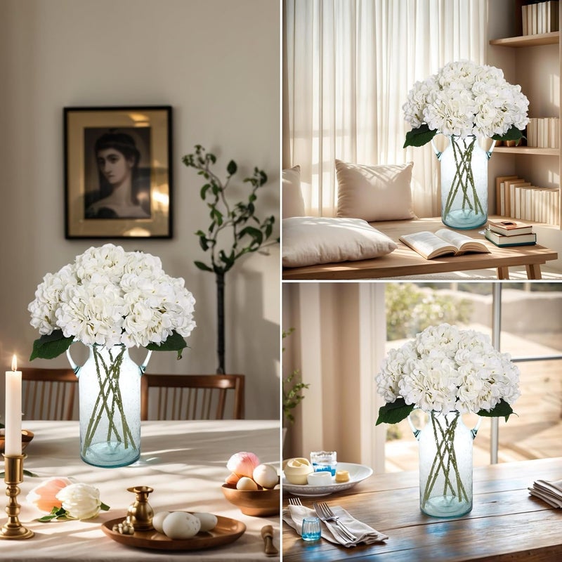 Kimura's Cabin 6pcs Faux White Hydrangeas Fake Flowers Artificial Silk Hydrangea Flower With Stems Bouquets Arrangement for Home Table Centerpieces Wedding Baby Shower Birthday Party Decoration(White) - Image 5