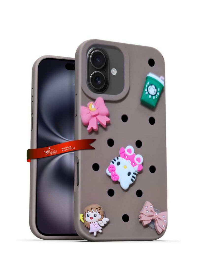 Wtech - Apple iPhone 16 2024 Cute Cartoon Silicone Slippers Holes Shockproof DIY Phone Case Cover - Brown - Image 1