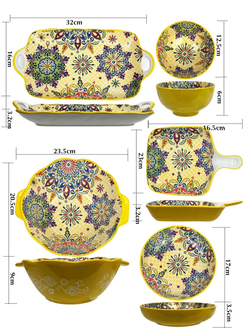 ماركة غير محددة - أطقم سفره عشاء 12 قطعة بتصميم بوهيمي وأزهار للحدائق بتصميم فاخر وأنيق ومثالي مع تصميم رائع وزهور ملونة أصلية - Image 1