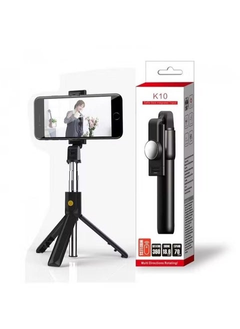 360 Rotation Cell Phone Selfie Stick Tripod, Smartphone Tripod Stand All-in-1 with Integrated Wireless Remote, Portable, Lightweight, Tall Extendable Phone Tripod for 4''-7'' iPhone and Android Phones