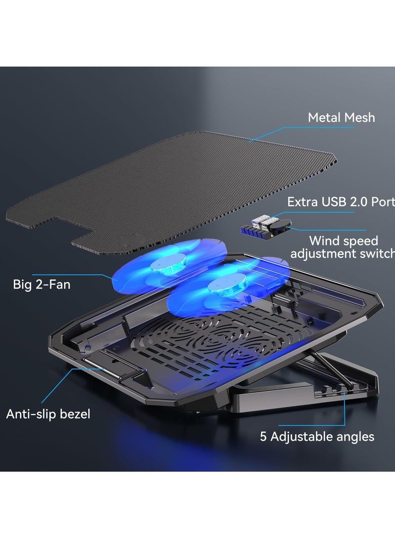 lim Laptop Cooling Pad for 10-15.6 Inch Laptops, Portable Notebook Cooler with 2 Quiet Big Fans, Gaming Laptop Fan Wind Speed Adjustable, 5 Heights Adjustment, 2 USB Port - Image 2