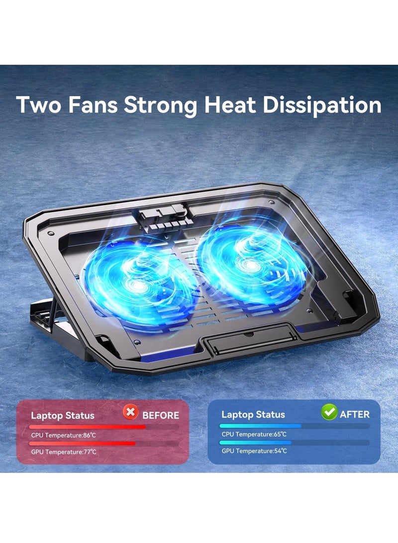 lim Laptop Cooling Pad for 10-15.6 Inch Laptops, Portable Notebook Cooler with 2 Quiet Big Fans, Gaming Laptop Fan Wind Speed Adjustable, 5 Heights Adjustment, 2 USB Port - Image 5