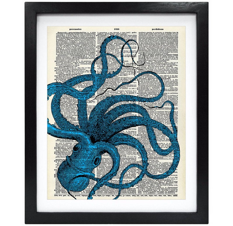 Susie Arts 8X10 Unframed Octopus Upcycled Vintage Dictionary Art Print Book Art Print Home Decor Wall Art V025 - Image 5