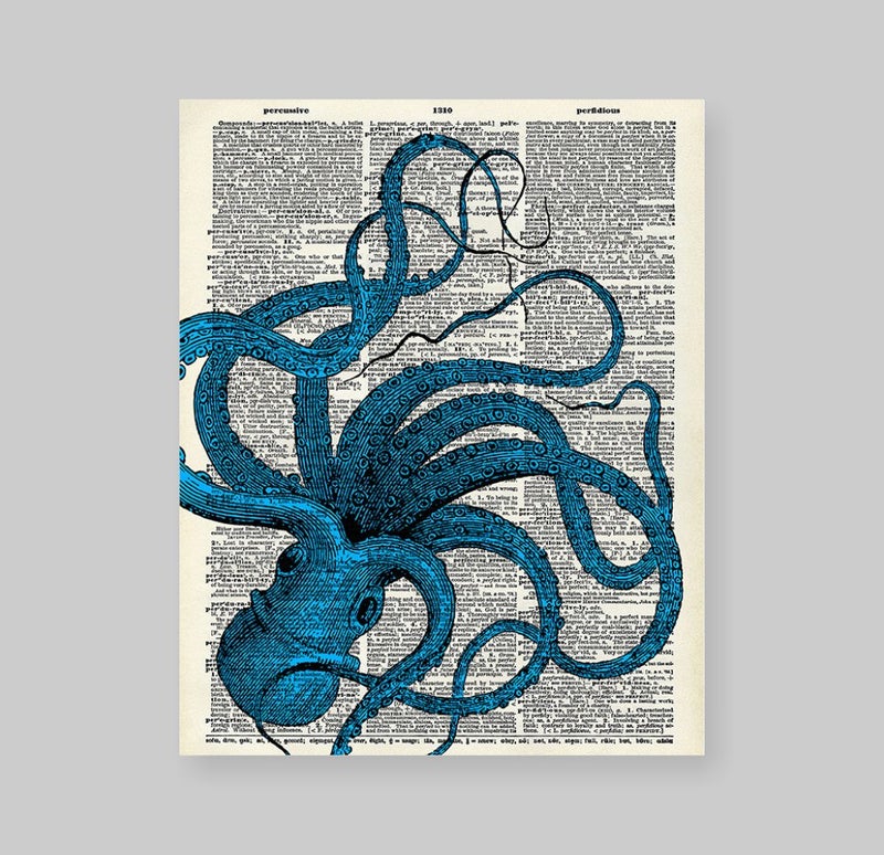 Susie Arts 8X10 Unframed Octopus Upcycled Vintage Dictionary Art Print Book Art Print Home Decor Wall Art V025 - Image 2