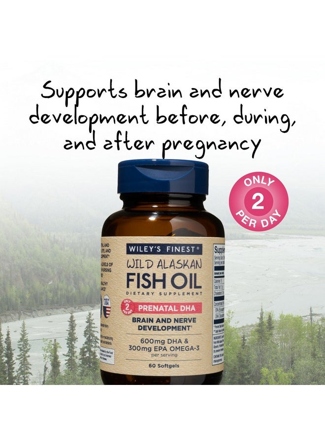 وايليز فاينست زيت السمك البري الألاسكي من Wiley's Finest Prenatal DHA - 720mg EPA وDHA Omega-3s للنساء الحوامل والأمهات المرضعات - 60 كبسولة هلامية (30 جرعة فيتامين ما قبل الولادة)  - Image 3