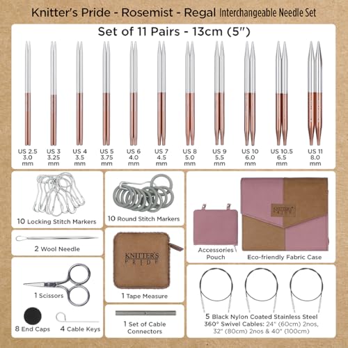 Knitter's Pride Knitter’s Pride Rosemist Regal Interchangeable Needle Set 5"" (13cm) – 11 US Sizes (2.5 to 11) - Image 2