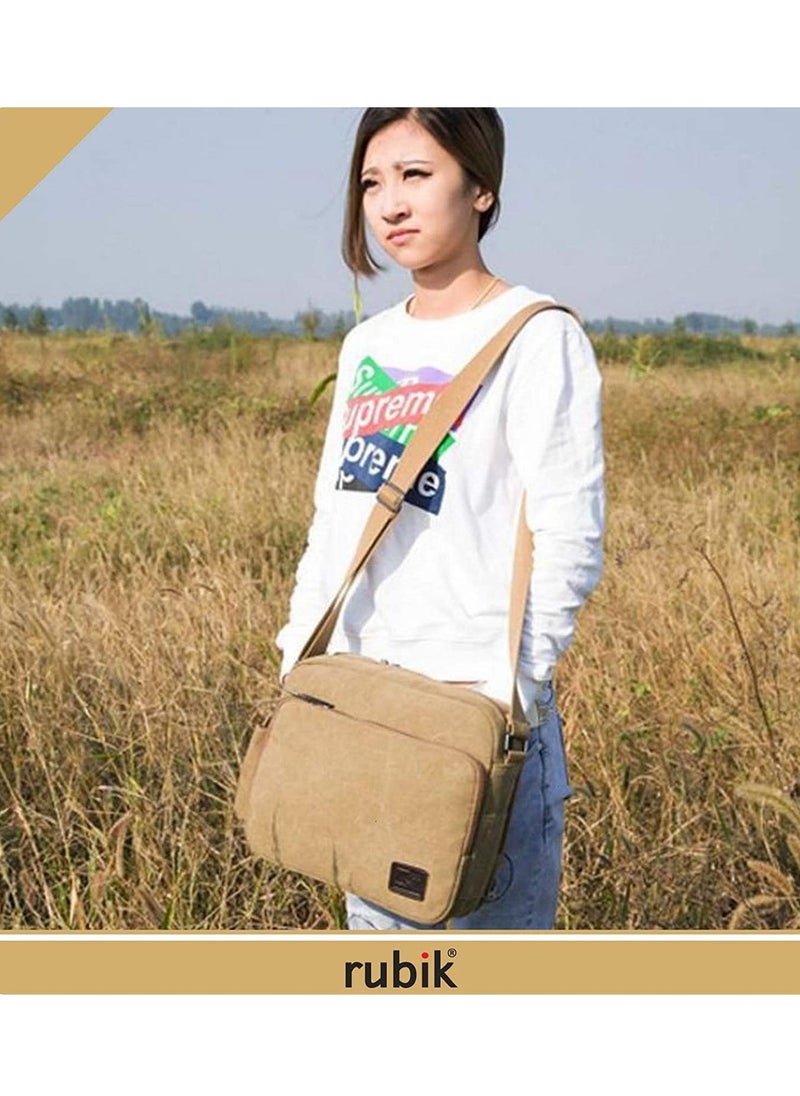 Rubik Shoulder Crossbody Side Bag Multifunctional Canvas Messenger Purse for Work Business Khaki  - Image 4
