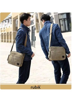 Rubik Shoulder Crossbody Side Bag Multifunctional Canvas Messenger Purse for Work Business Khaki  - Image 3