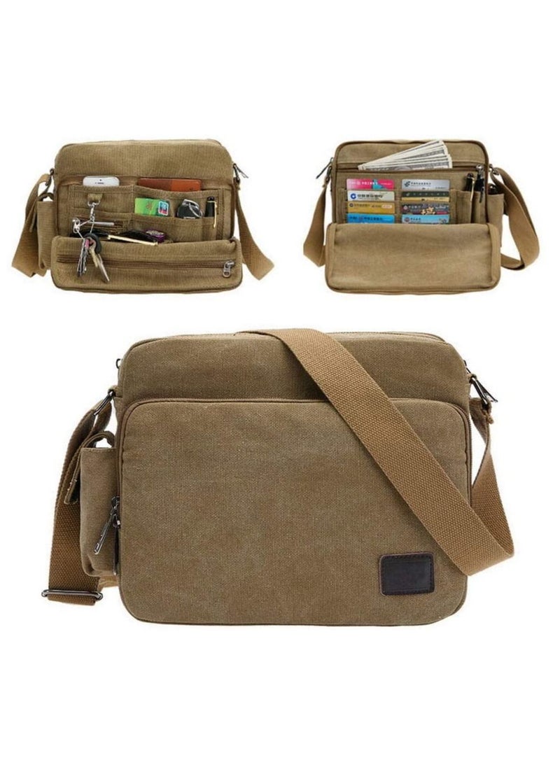 Rubik Shoulder Crossbody Side Bag Multifunctional Canvas Messenger Purse for Work Business Khaki  - Image 1