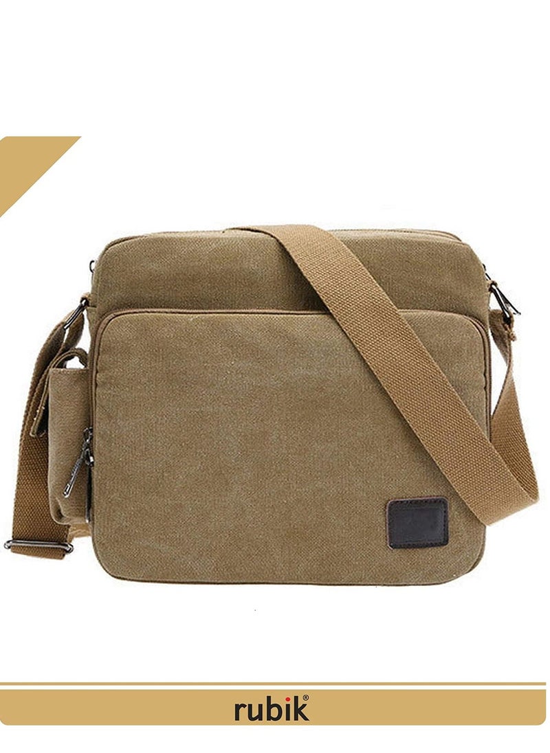Rubik Shoulder Crossbody Side Bag Multifunctional Canvas Messenger Purse for Work Business Khaki  - Image 2