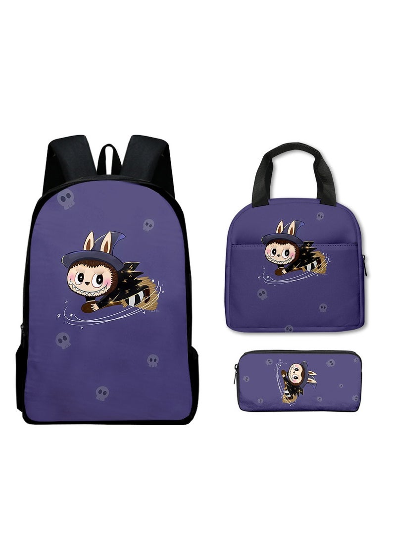 Labubu Primary School Backpack Cartoon Backpack 40*30*13CM+Lunch Bag 21*20*11.5CM+Pen Bag 22*11*5CM Three-piece Set - Image 1