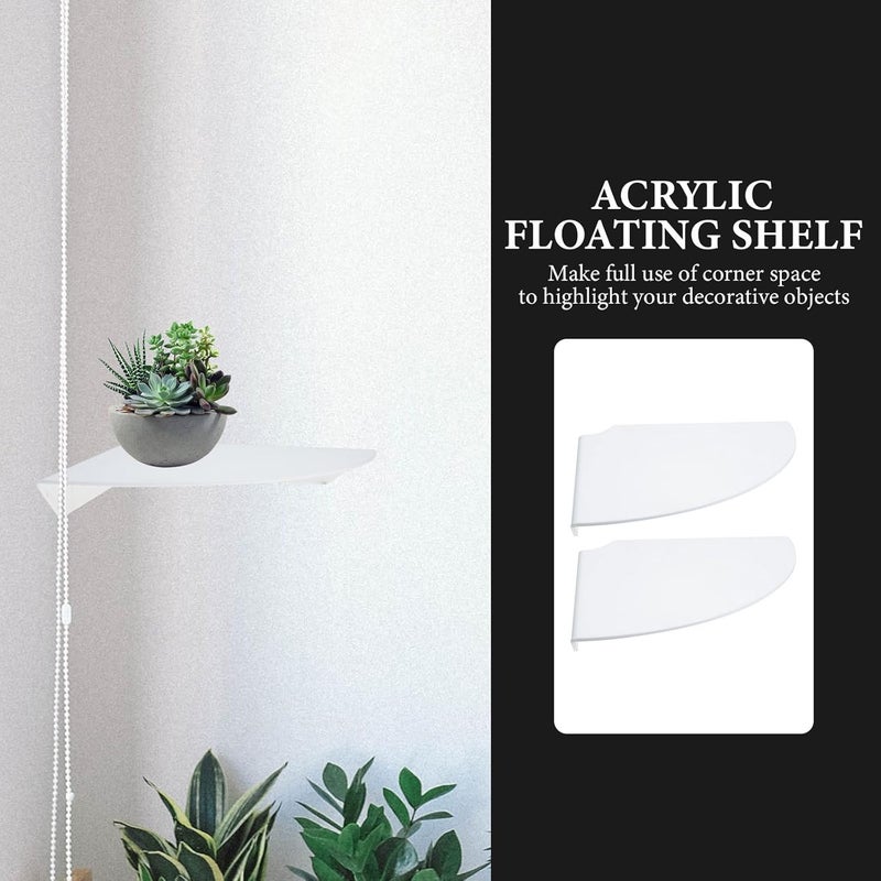 2pcs Acrylic Floating Wall Corner Shelves White, Small Wall-Mounted Storage Racks for Smart Speakers, Clocks, Toiletries, Living Room and Kitchen Organization - Image 5