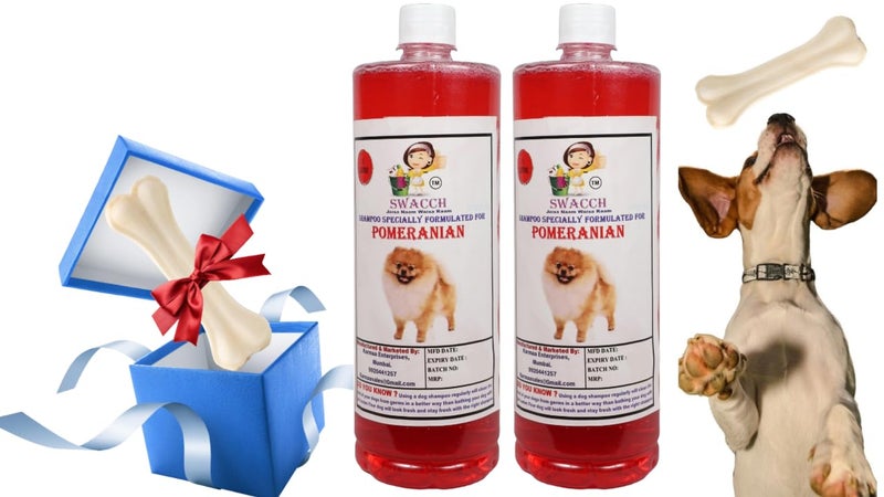swacch Shampoo | Puppy Safe Shampoo | Pomeranian Dog Shampoo (1 Litre) (Pack of 2) Strawberry + Medium White Bone | Dog Chew Bones | Teething chew Toy | Dental Teething |Combo Pack - Image 1
