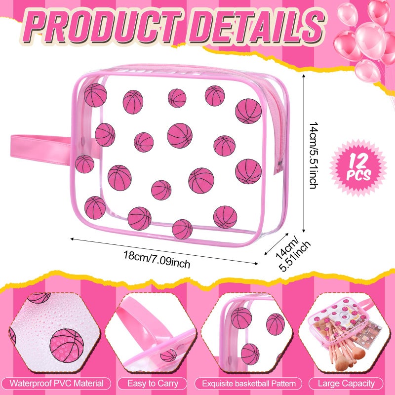 SilTriangle 12 Pcs Basketball Senior Night Clear Gift Makeup Bag with Zipper Bulk Sport Goodie Clear PVC Pouch Organizer Waterproof Travel Case for Woman Team Gifts Birthday Decorations Supplies - Image 2