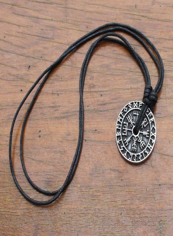 CCBFY Nordic Coin Amulet Vegvísir Odin Triple Horn Triquetra Valknut All in One Pewter Pendant Necklace - Image 3