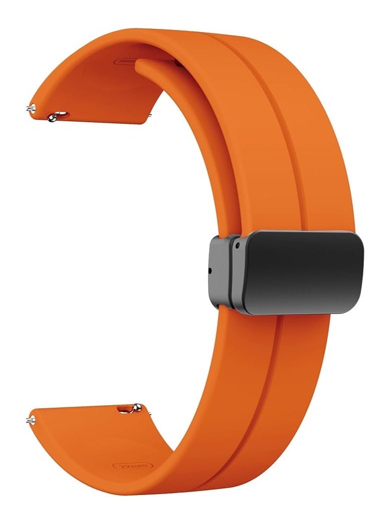 Gravity Magnetic Silicone Watch Band Strap – Quick Release Soft Sport Strap for Men & Women – Skin-Friendly, Sweat-Resistant Band with Magnetic Folding Clasp – Compatible with 16mm, 18mm, 19mm, 20mm, 22mm Watches – Ideal for Daily & Sports Wear orange - Image 1