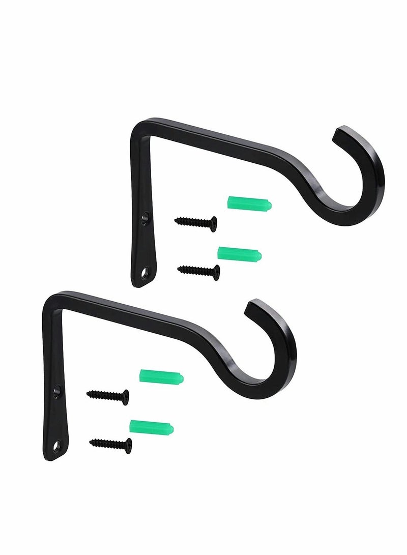 Hanging Plant Hook, 6 Inch Metal Wall Hook Plant Hanger Bracket Shepherds Hook, for Hanging Bird Feeders, Wind Chimes, Flower Baskets, Lanterns, Outdoor Decoration Hooks (2 Pack, Black) - Image 1