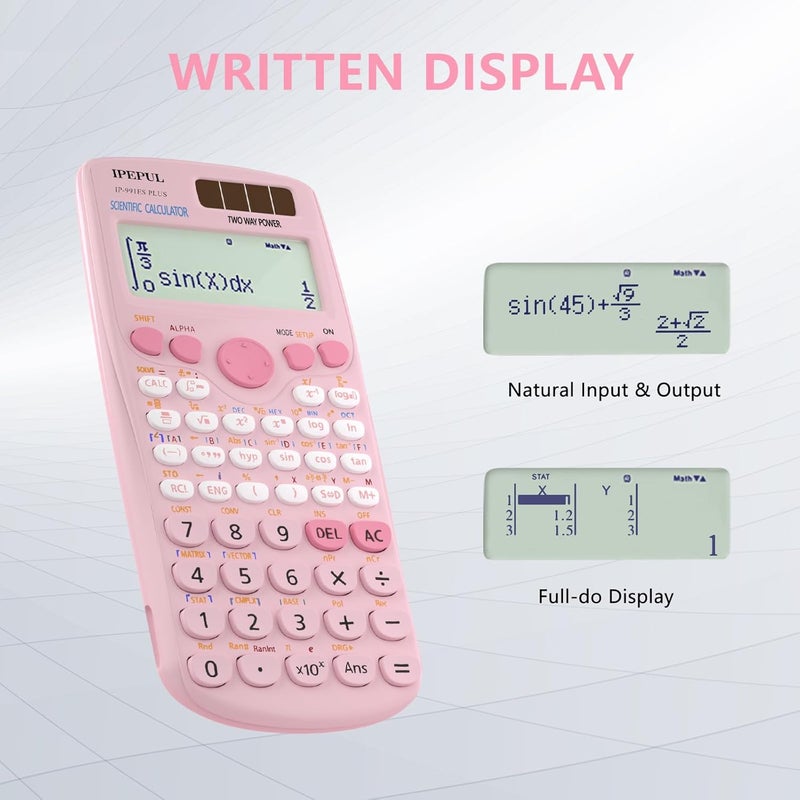 iPepul Scientific Calculators, Pink Math Calculator with 417 Function, Solar Battery Power and 4-Line Display, School Supplies for Middle High College Students Teachers (Pink 991ES Plus) - Image 3