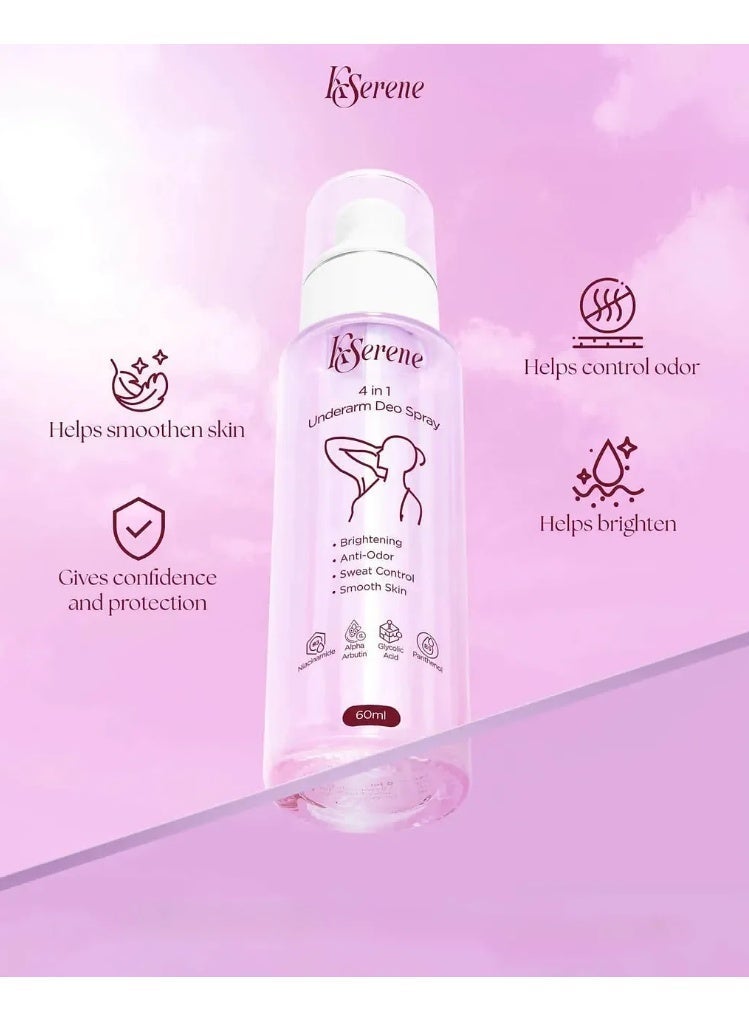 KSerene 4 in 1 Underarm Deo Spray 60ml – Skin Brightening, Odor Control, Sweat Management & Smoothness - Image 5