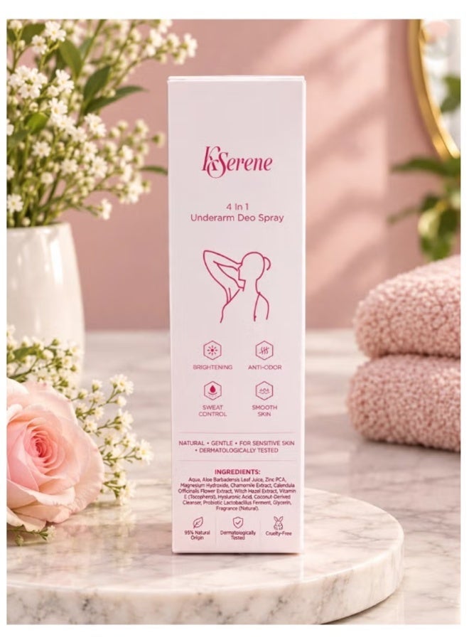 KSerene 4 in 1 Underarm Deo Spray 60ml – Skin Brightening, Odor Control, Sweat Management & Smoothness - Image 3