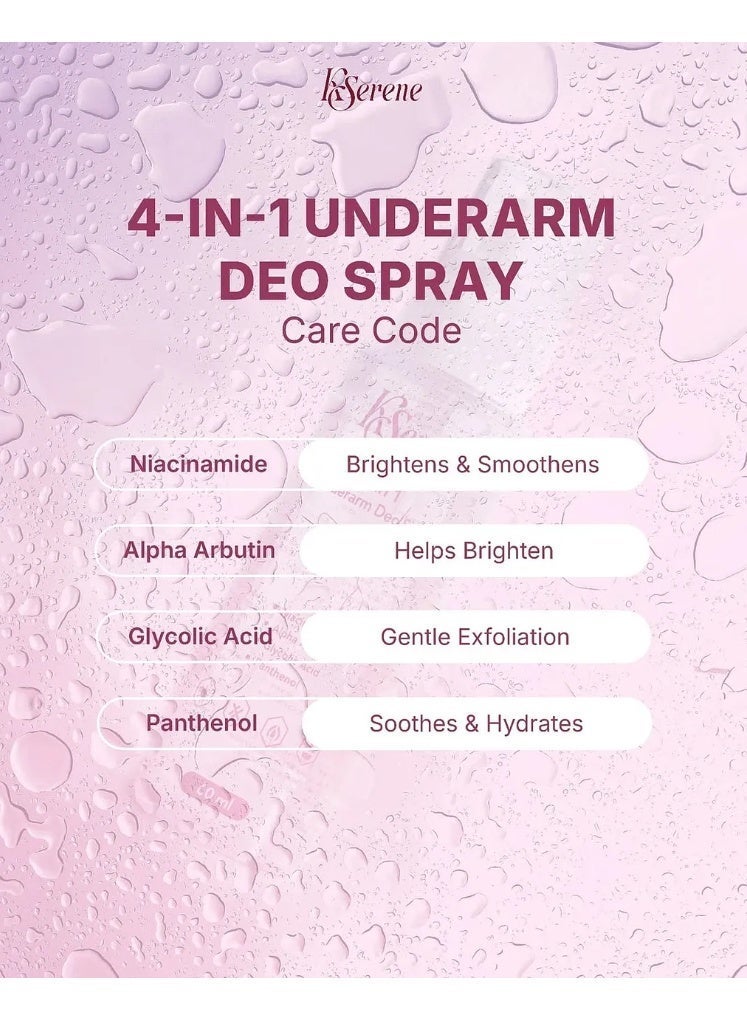 KSerene 4 in 1 Underarm Deo Spray 60ml – Skin Brightening, Odor Control, Sweat Management & Smoothness - Image 4