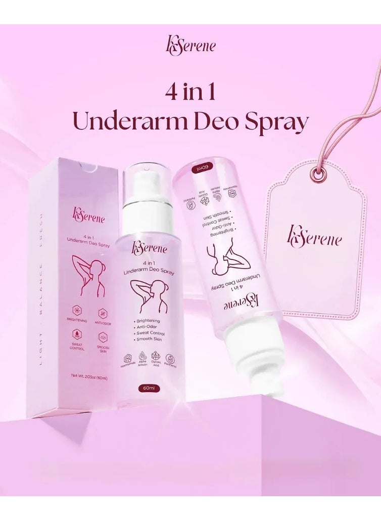 KSerene 4 in 1 Underarm Deo Spray 60ml – Skin Brightening, Odor Control, Sweat Management & Smoothness - Image 2