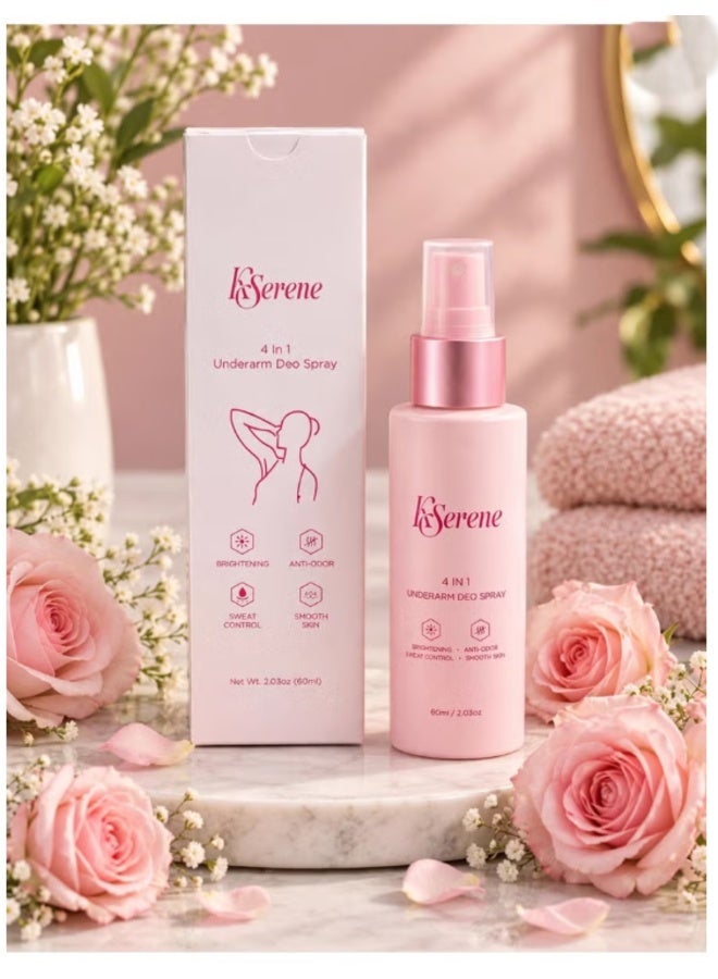 KSerene 4 in 1 Underarm Deo Spray 60ml – Skin Brightening, Odor Control, Sweat Management & Smoothness - Image 1