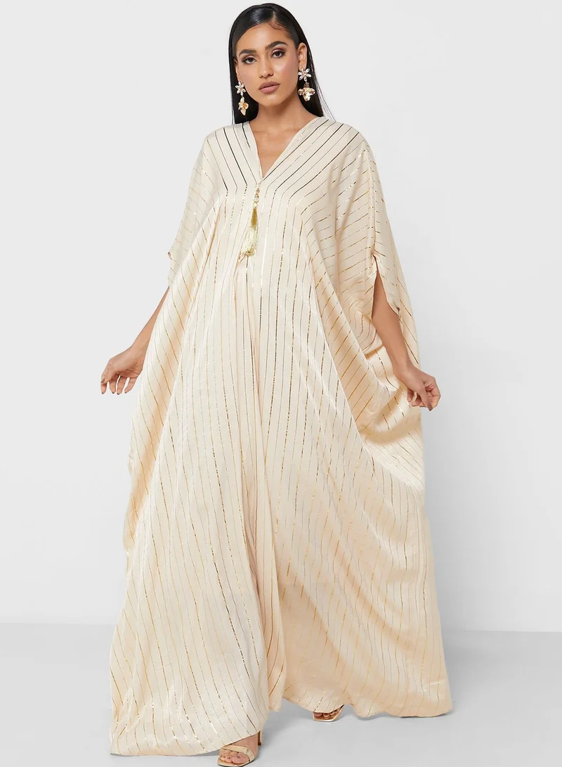 Golden Apple Striped V-Neck Jalabiya