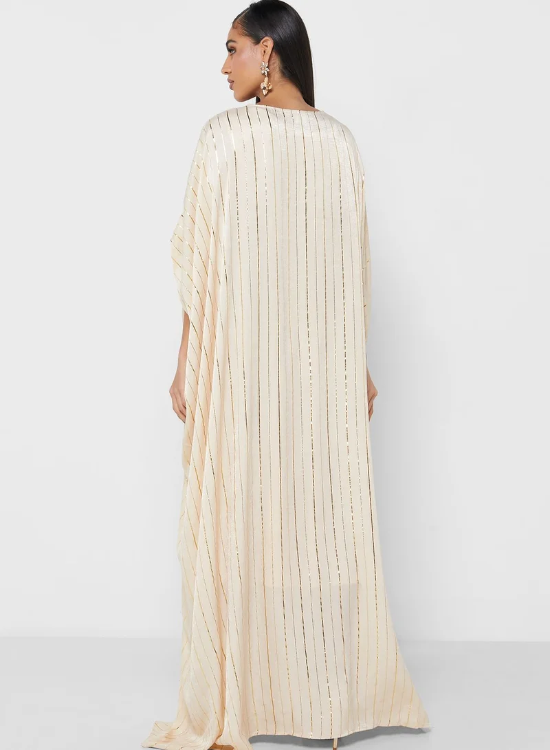 Golden Apple Striped V-Neck Jalabiya