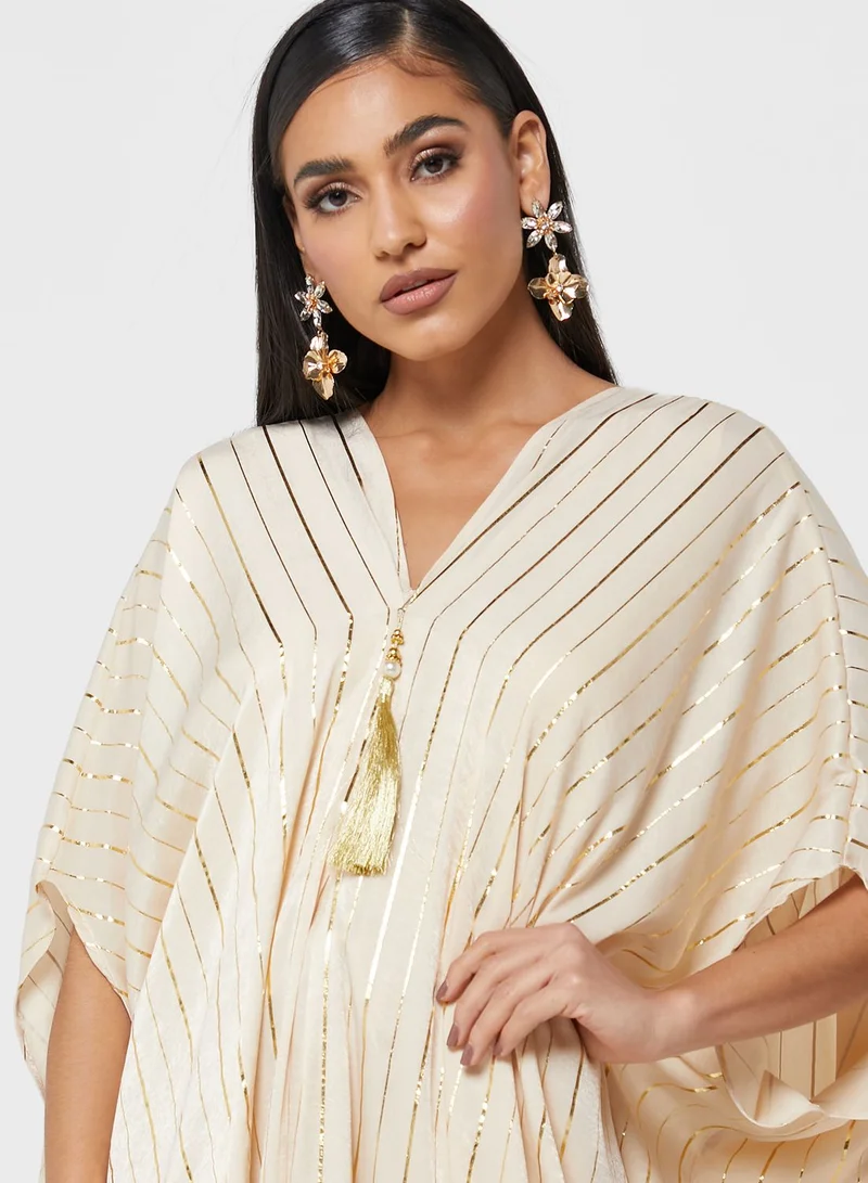 Golden Apple Striped V-Neck Jalabiya