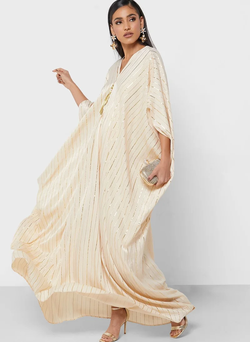Golden Apple Striped V-Neck Jalabiya