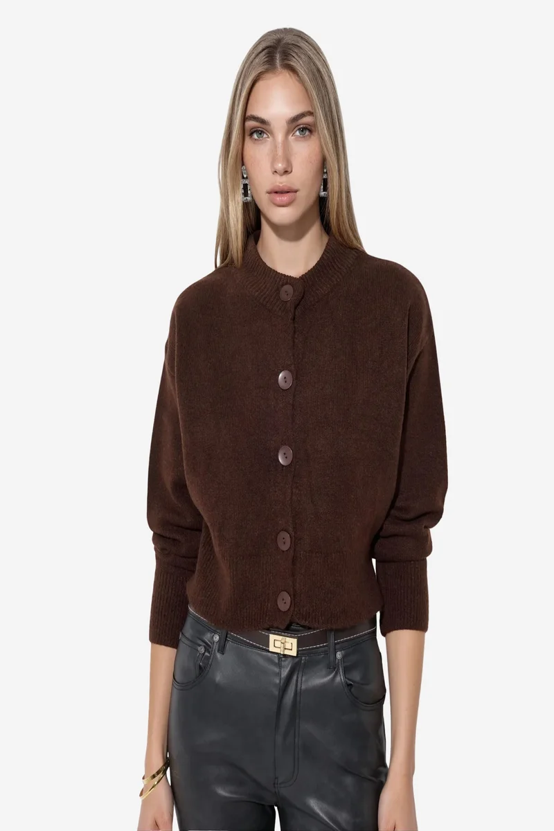 Viorna VIORNA Crop Ribbed Cardigan With Buttons