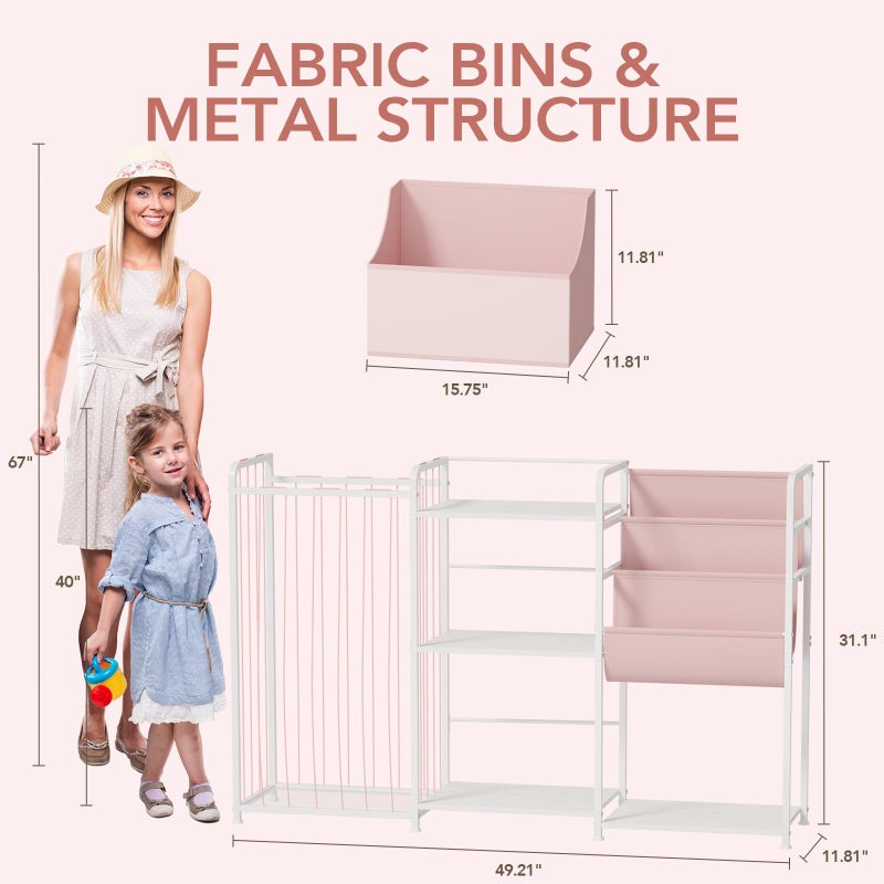 BBLIKE 3in1 Stuffed Animal Storage Organizer - Toy Storage with Kids Bookshelf & Large Plushies Holder for Kids Room - Multi-Functional Furniture for Nursery, Bedroom, and Playroom, Pink - Image 5