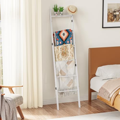 BAMBANG 6-Tier Blanket Ladder for Living Room, Blanket Quilt Ladder Rack Rustic Decorative Towel Holder, Wall Leaning Blanket Ladder Shelf Storage Farmhouse Decor for Bedroom Bathroom, White - Image 5