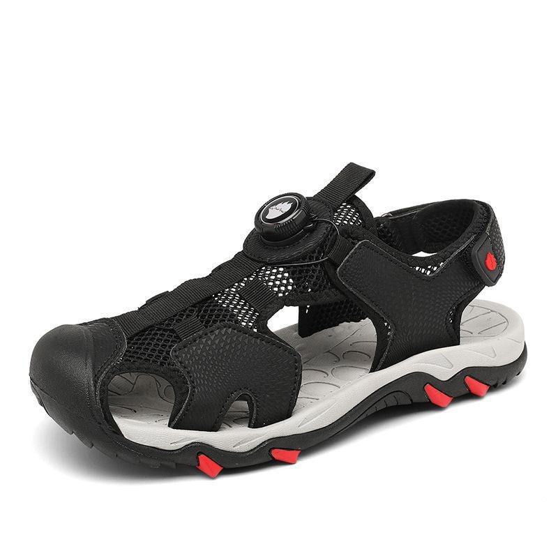 Explosive Sandals 2025 Summer Boys Teenagers Rotating Button Men'S Shoes Breathable Soft Sole Non-Slip Beach Shoes - Image 1